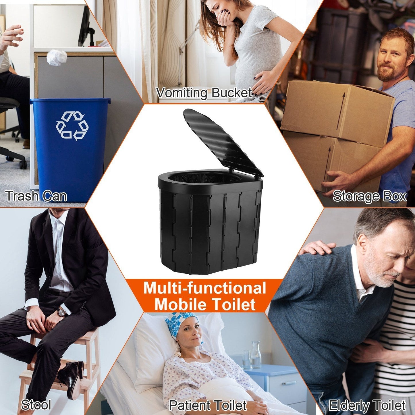 Foldable Emergency Toilet Portable Porta Potty for Traveling/ With Lid Carry Bag 1 Roll Garbage Bags