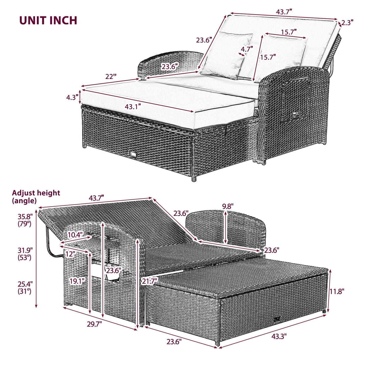 Sofá cama doble de exterior en ratán sintético con cojines premium
