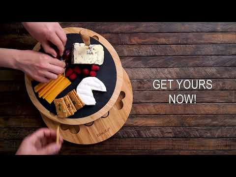 Bamboo round cheese board with slate and knife set - Elegance on your table