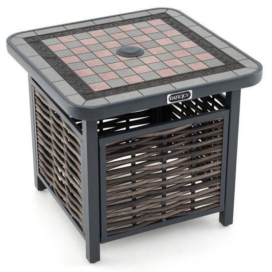 🌞 Mesa auxiliar de ratán PE con orificio para sombrilla – Elegancia y funcionalidad al aire libre Home & Garden - Furniture - Outdoor Furniture - Outdoor Tables | Zulter VIP