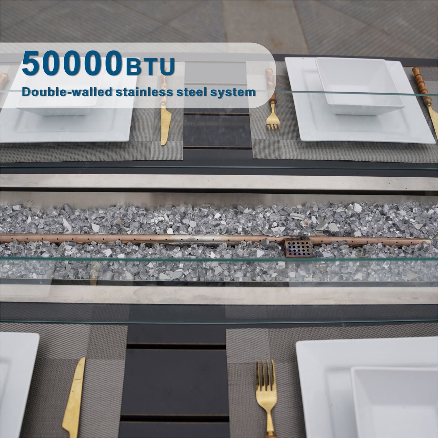 Mesa de comedor con fogón central de ratán sintético y aluminio – Diseño exclusivo para exterior e interior Home & Garden - Kitchen, Dining & Bar - Table Decoration & Accessories | Zulter VIP