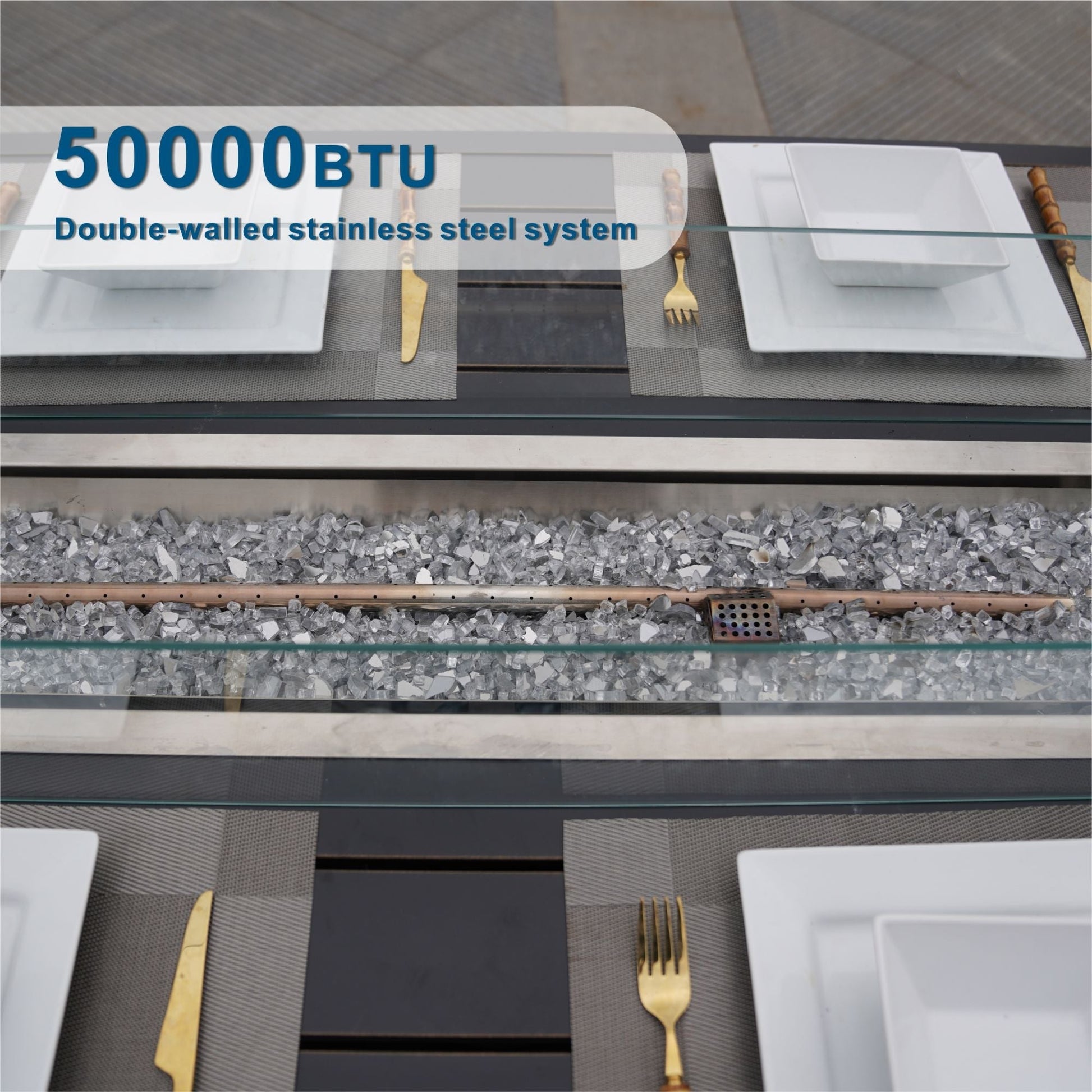 Mesa de comedor con fogón central de ratán sintético y aluminio – Diseño exclusivo para exterior e interior Home & Garden - Kitchen, Dining & Bar - Table Decoration & Accessories | Zulter VIP