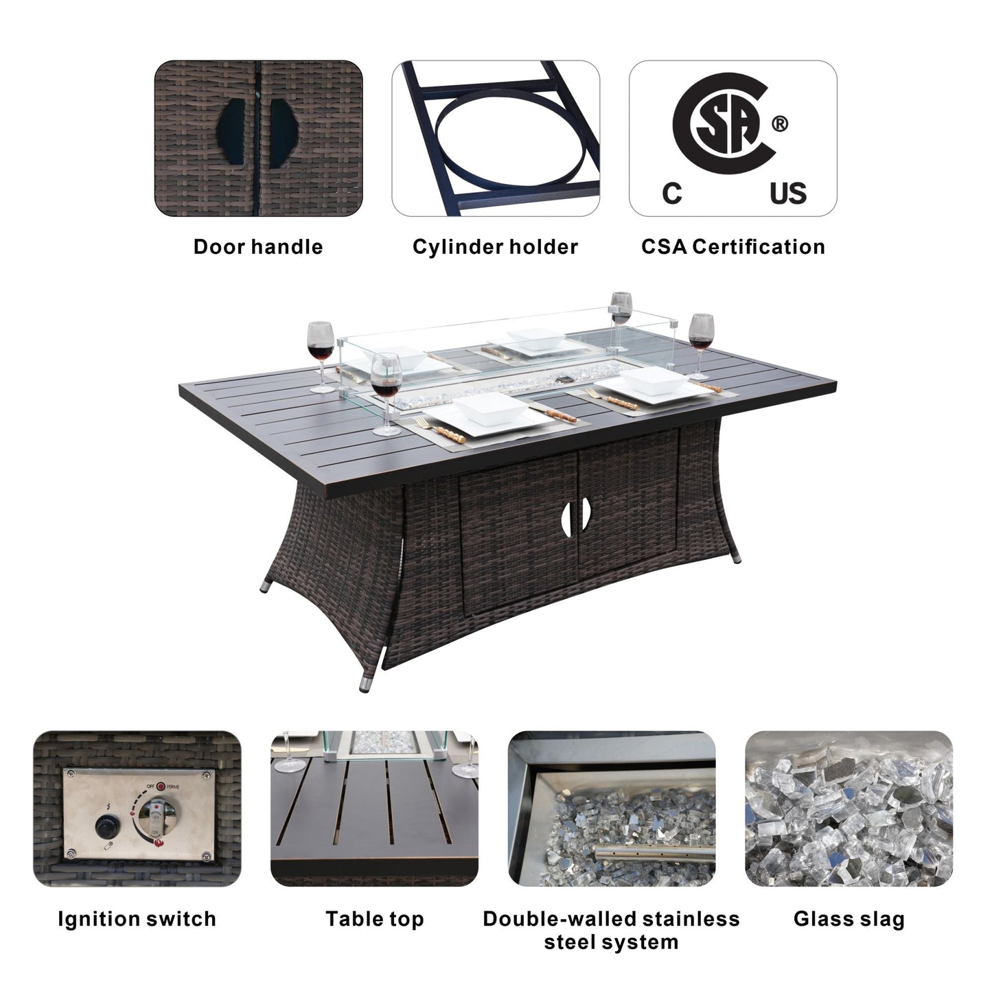 Mesa de comedor con fogón central de ratán sintético y aluminio – Diseño exclusivo para exterior e interior Home & Garden - Kitchen, Dining & Bar - Table Decoration & Accessories | Zulter VIP