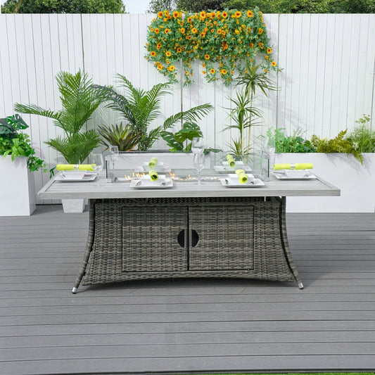 Mesa de comedor con fogón central de ratán sintético y aluminio – Diseño exclusivo para exterior e interior Home & Garden - Kitchen, Dining & Bar - Table Decoration & Accessories | Zulter VIP