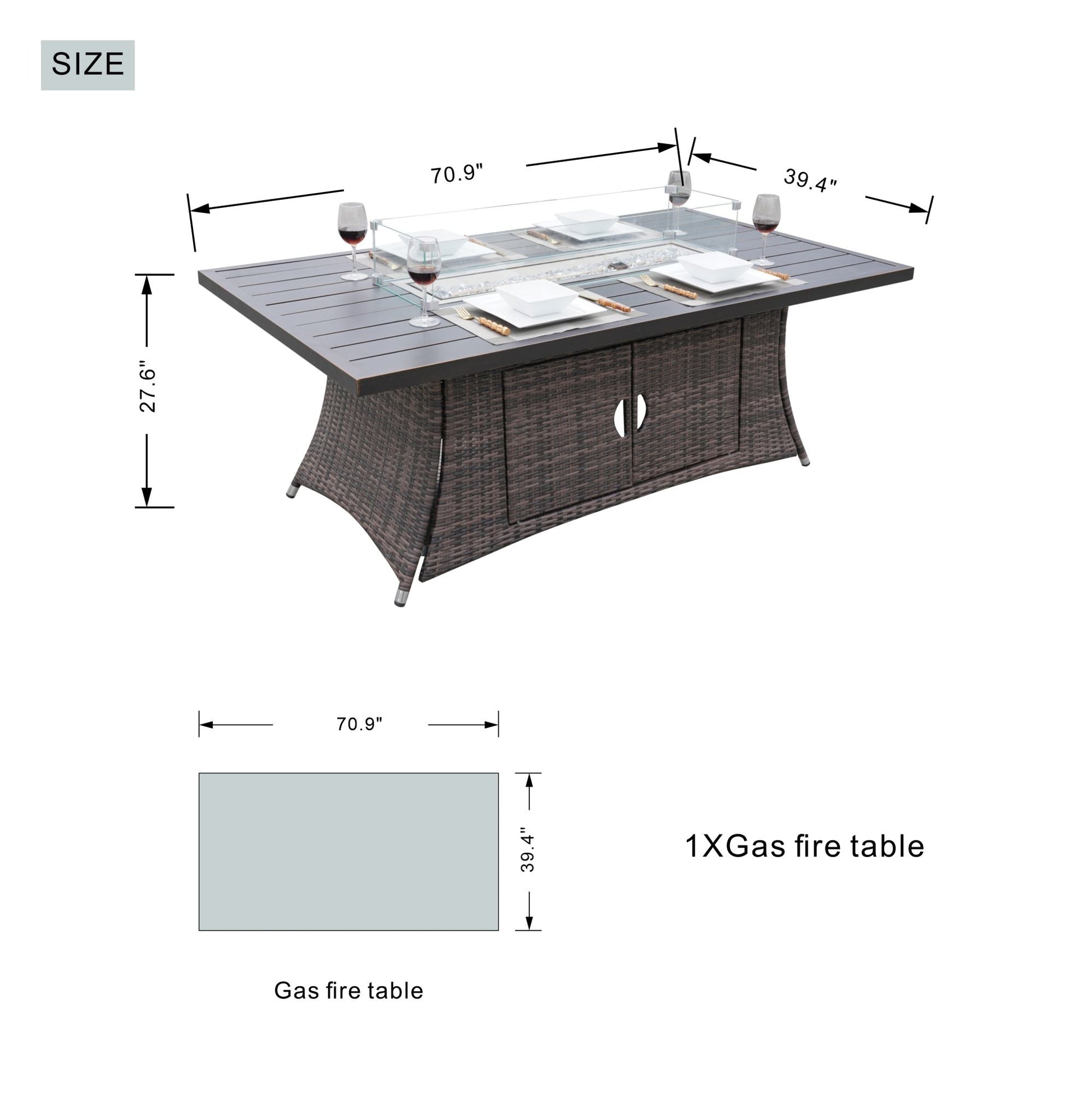 Mesa de comedor con fogón central de ratán sintético y aluminio – Diseño exclusivo para exterior e interior Home & Garden - Kitchen, Dining & Bar - Table Decoration & Accessories | Zulter VIP