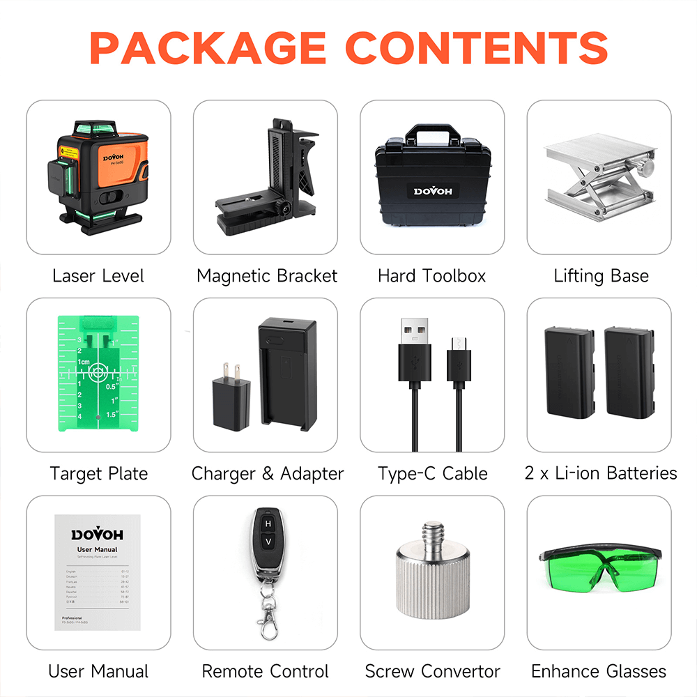 Nivel láser profesional 360° de 16 líneas DOVOH P4 - 360G – verde Tools - Measurement & Analysis Instruments - Level Measuring Instruments | Zulter VIP