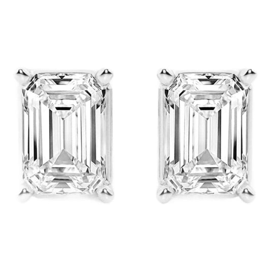 Pendientes de diamantes corte esmeralda 14K oro blanco | Certificación AGI | 2 a 4 CTW Jewelry & Accessories - Earrings - Stud Earrings | Zulter VIP