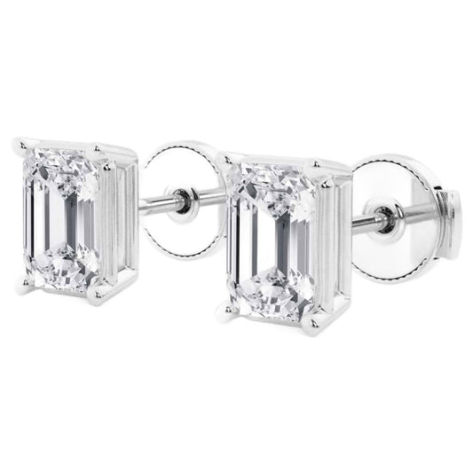 Pendientes de diamantes corte esmeralda 14K oro blanco | Certificación AGI | 2 a 4 CTW Jewelry & Accessories - Earrings - Stud Earrings | Zulter VIP