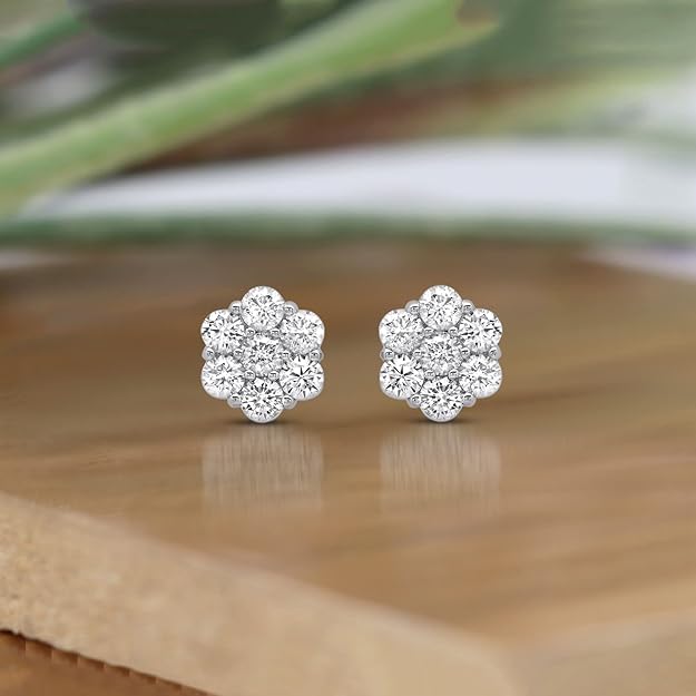 Pendientes florales en oro 14K con 2 quilates de diamantes certificados AGI Jewelry & Accessories - Earrings - Stud Earrings | Zulter VIP