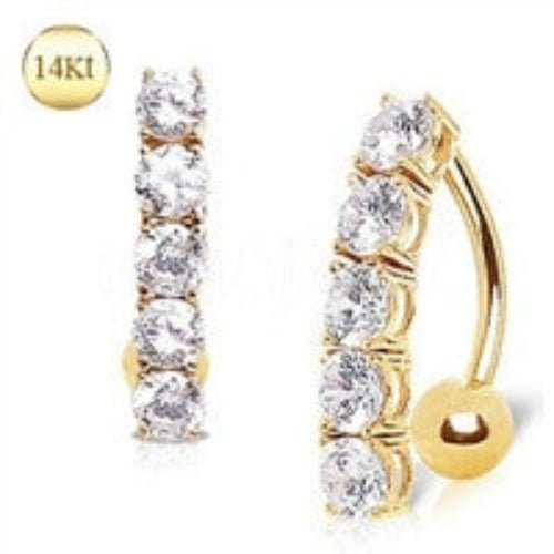 Piercing de ombligo en oro amarillo de 14K con 5 gemas alineadas Jewelry & Accessories - Jewelry Sets & More - Body Jewelry | Zulter VIP .
