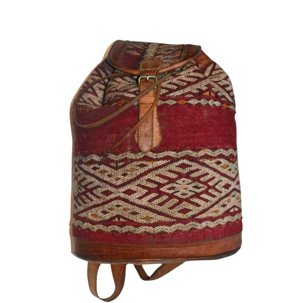 Mochila artesanal de cuero y tejido étnico – Estilo bereber exclusivo