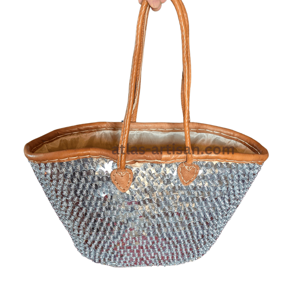 Artisan Sparkling Bag with Leather Details - Handmade in Morocco