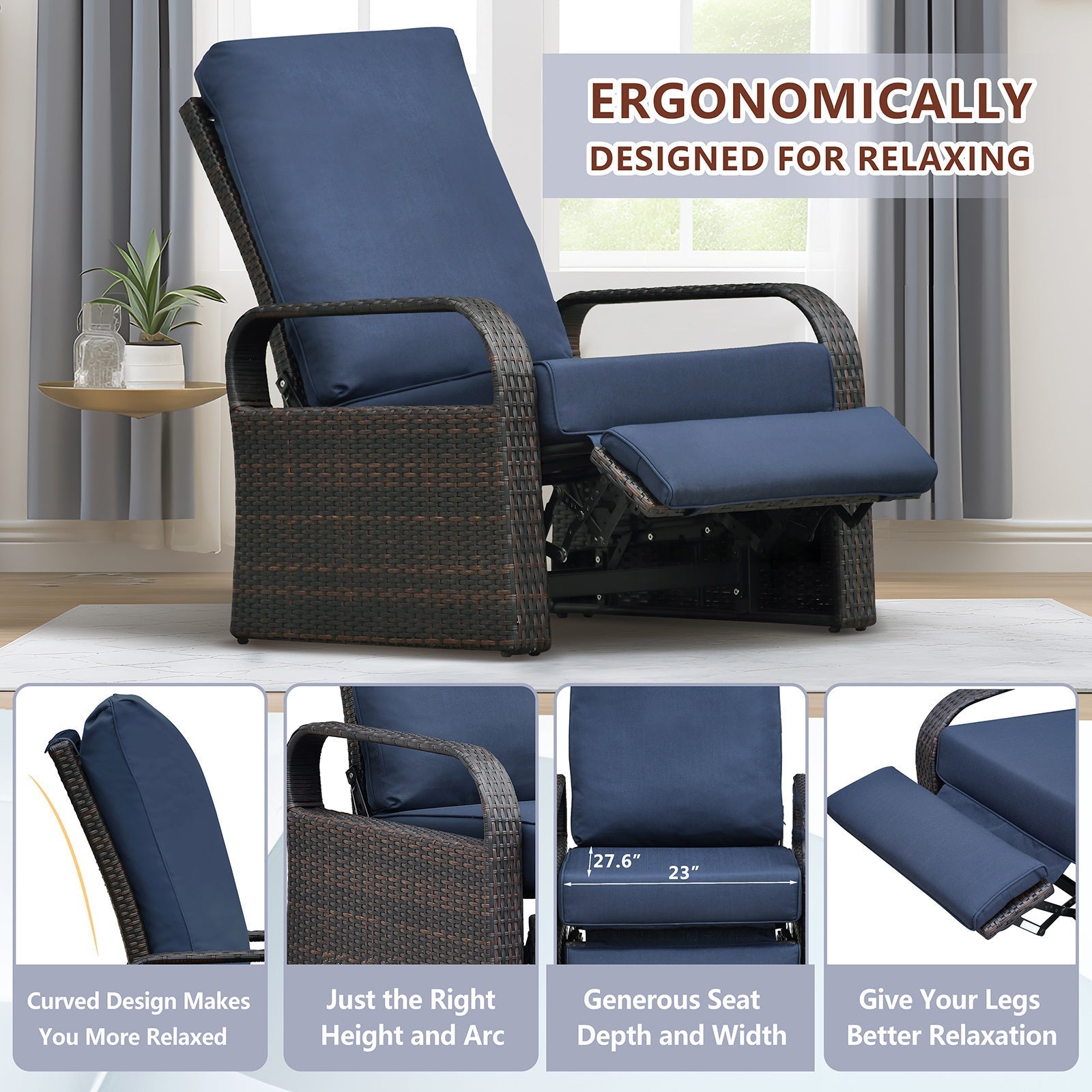 🌿 Sillón reclinable de jardín con reposapiés – Confort total al aire libre Home & Garden - Furniture - Outdoor Furniture - Garden Chairs | Zulter VIP