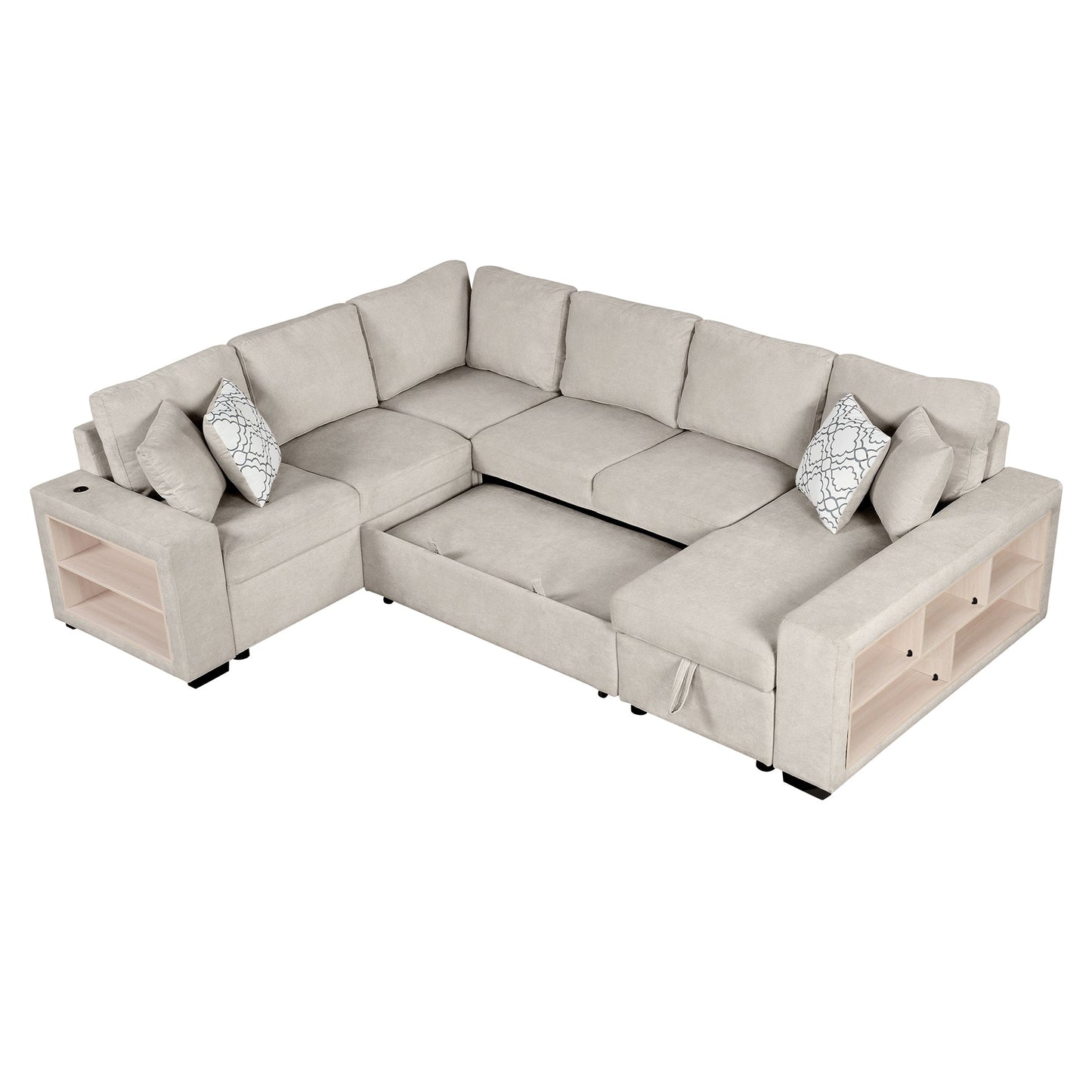 Sofá Cama Seccional en U de 109" con Puertos USB, Almacenamiento y Cojines – Confort y Funcionalidad Premium Home & Garden - Furniture - Home Furniture | Zulter VIP