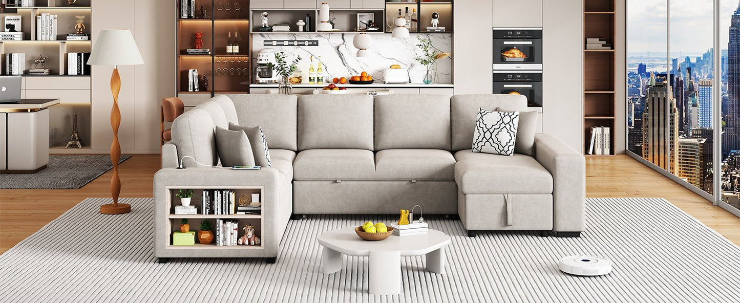 Sofá Cama Seccional en U de 109" con Puertos USB, Almacenamiento y Cojines – Confort y Funcionalidad Premium Home & Garden - Furniture - Home Furniture | Zulter VIP