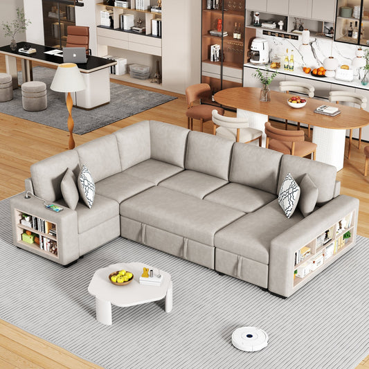 Sofá Cama Seccional en U de 109" con Puertos USB, Almacenamiento y Cojines – Confort y Funcionalidad Premium Home & Garden - Furniture - Home Furniture | Zulter VIP