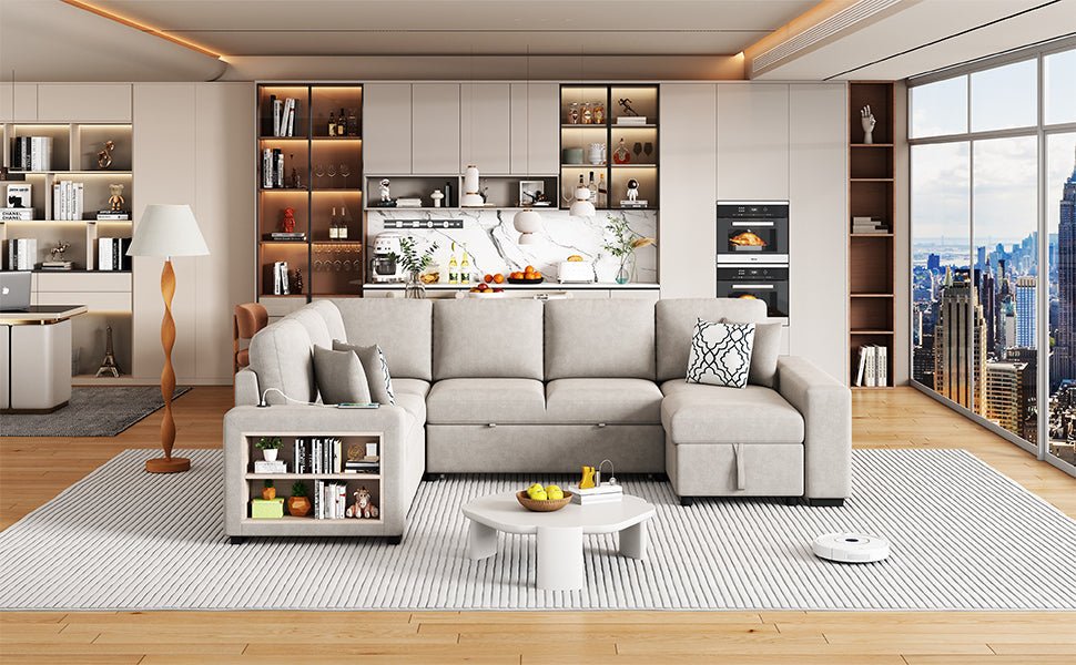 Sofá Cama Seccional en U de 109" con Puertos USB, Almacenamiento y Cojines – Confort y Funcionalidad Premium Home & Garden - Furniture - Home Furniture | Zulter VIP