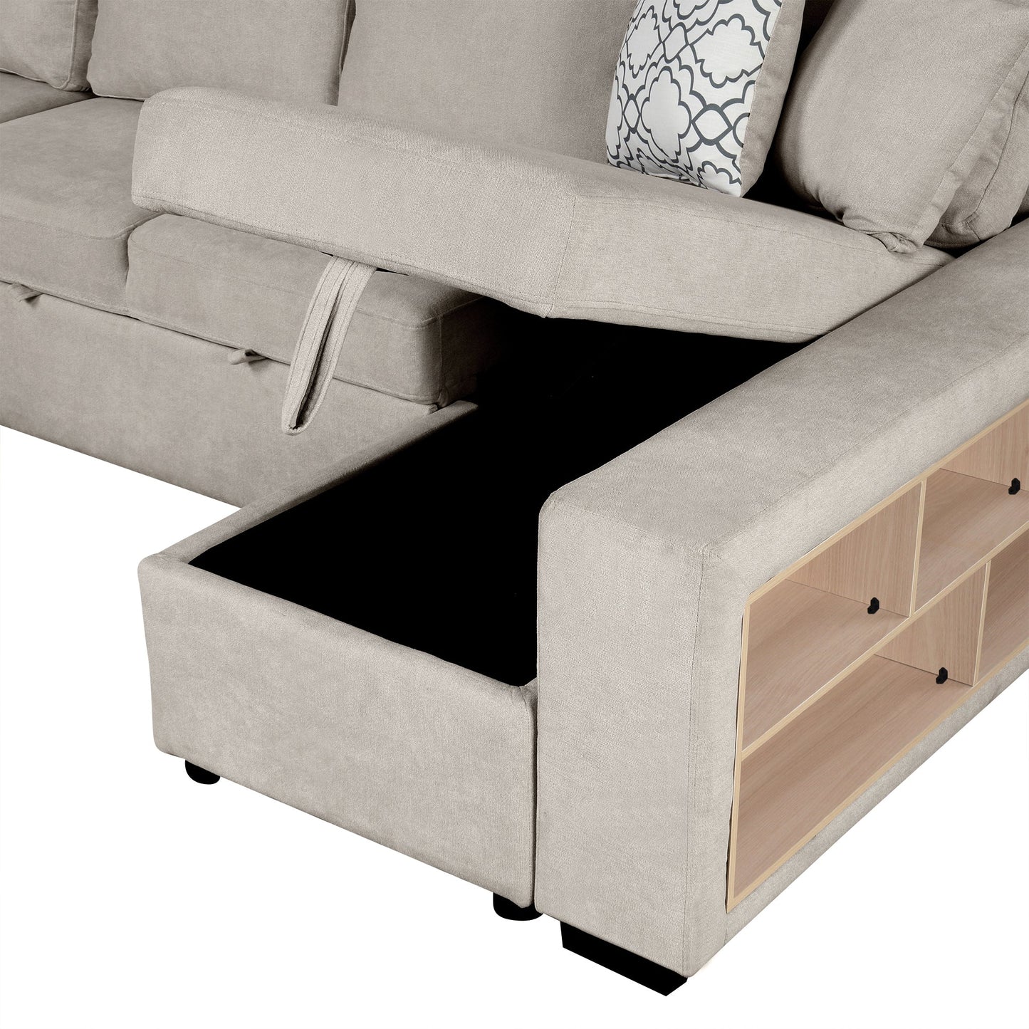 Sofá Cama Seccional en U de 109" con Puertos USB, Almacenamiento y Cojines – Confort y Funcionalidad Premium Home & Garden - Furniture - Home Furniture | Zulter VIP