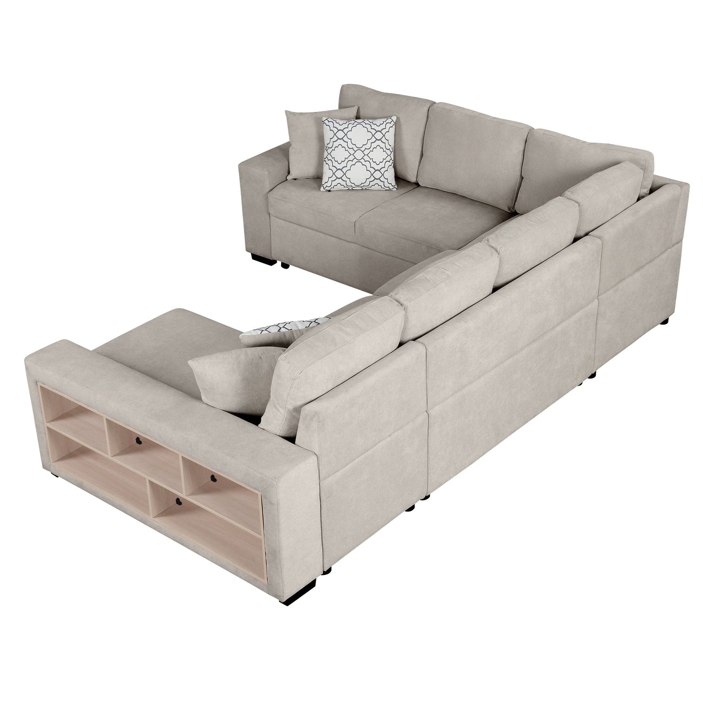 Sofá Cama Seccional en U de 109" con Puertos USB, Almacenamiento y Cojines – Confort y Funcionalidad Premium Home & Garden - Furniture - Home Furniture | Zulter VIP
