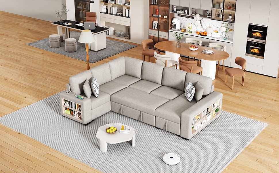 Sofá Cama Seccional en U de 109" con Puertos USB, Almacenamiento y Cojines – Confort y Funcionalidad Premium Home & Garden - Furniture - Home Furniture | Zulter VIP