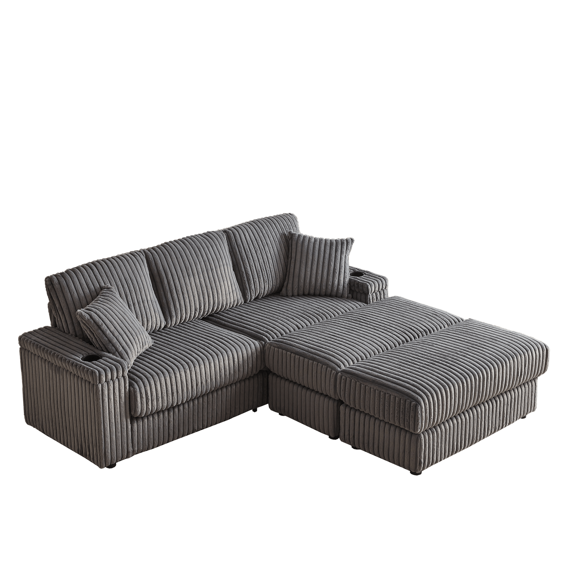 Sofá de pana 3 plazas con cojines y otomana – Estilo moderno Home & Garden - Furniture - Home Furniture | Zulter VIP