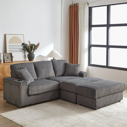 Sofá de pana 3 plazas con cojines y otomana – Estilo moderno Home & Garden - Furniture - Home Furniture | Zulter VIP