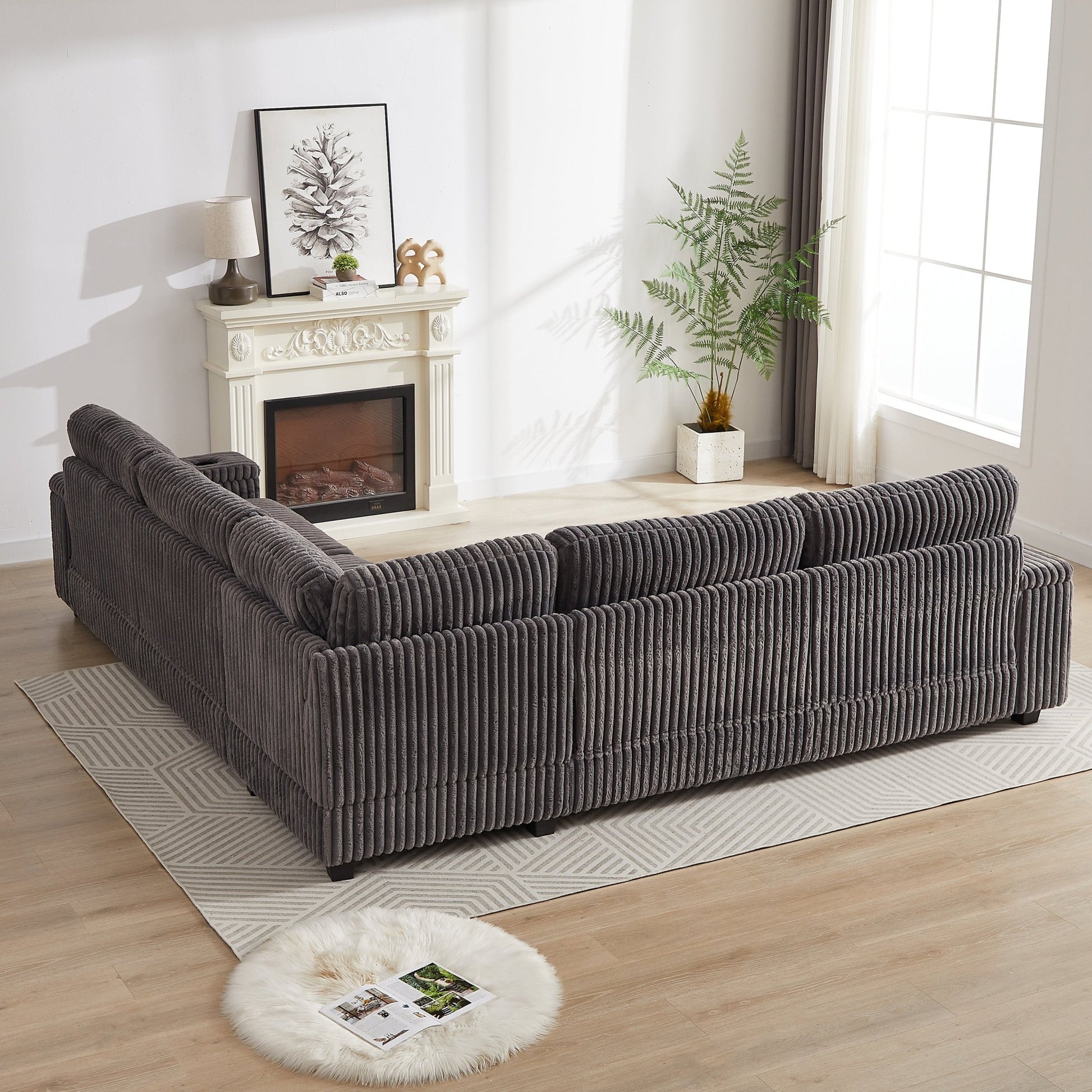 Sofá rinconero XXL de pana gris con chaise longue y almacenaje Home & Garden - Furniture - Home Furniture | Zulter VIP