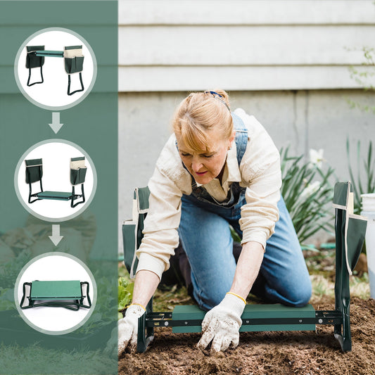 Taburete y reclinatorio de jardín 2 en 1 con bolsillos laterales | Banco plegable resistente y portátil Home & Garden - Garden Supplies - Yard & Garden Decor | Zulter VIP