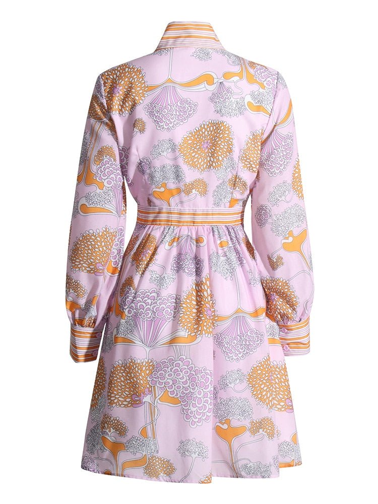 Vestido mini de lujo con estampado vintage y cuello lazo – Edición exclusiva Women's Fashion - Women's Clothing - Dress - Long - Sleeve Dress | Zulter VIP
