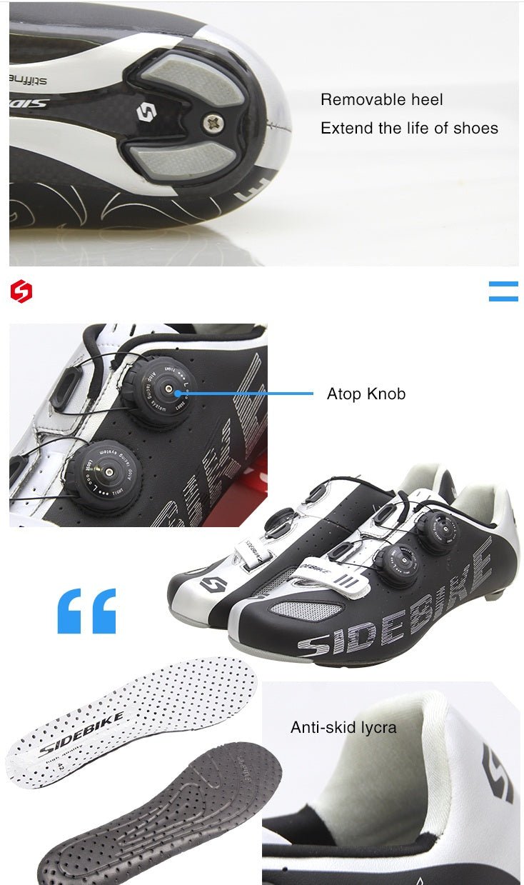 Zapatillas de Ciclismo Pro Road – Negro & Plateado con Suela de Carbono Sports & Entertainment - Sneakers - Cycling Shoes | Zulter VIP