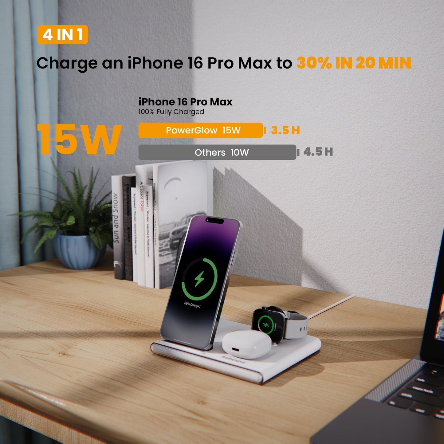 ✨ PowerGlow 4-in-1 - alles auf einmal, stilvoll und kabellos aufladen