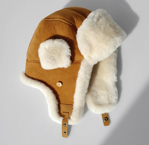 Aviator-Hut aus Leder mit Merinowolle - Exklusiv