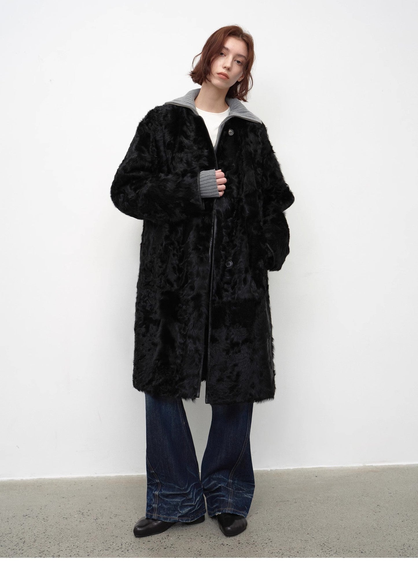 Manteau long en peau de mouton avec laine bouclée - Chaleur pure et élégance intemporelle
