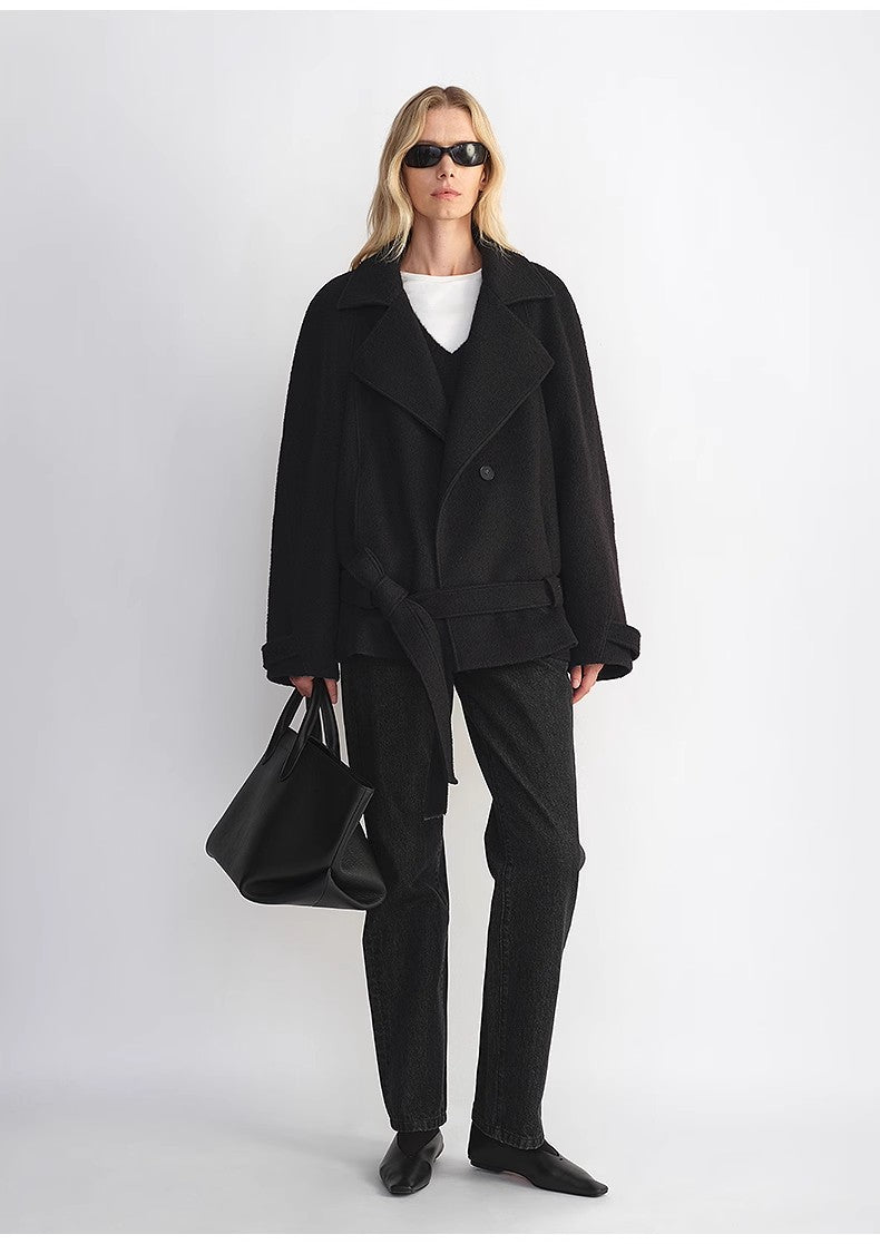 Exclusive Italian "Warm Cocoon" Coat in Virgin Wool and Linen - Cocoon Cut, Herringbone Pattern, Haute Couture