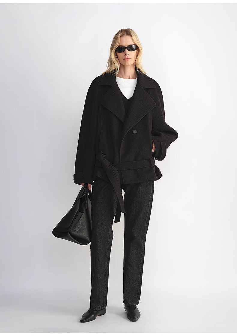 Exclusive Italian "Warm Cocoon" Coat in Virgin Wool and Linen - Cocoon Cut, Herringbone Pattern, Haute Couture