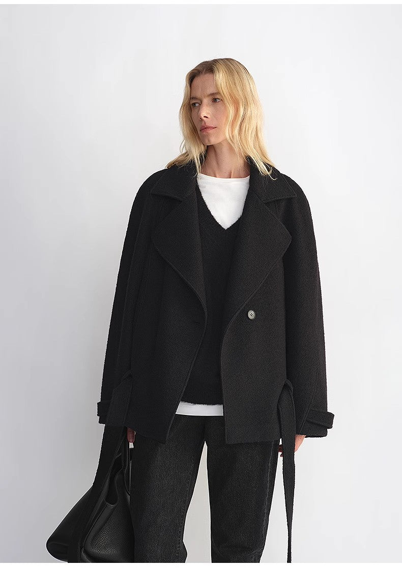 Exclusive Italian "Warm Cocoon" Coat in Virgin Wool and Linen - Cocoon Cut, Herringbone Pattern, Haute Couture