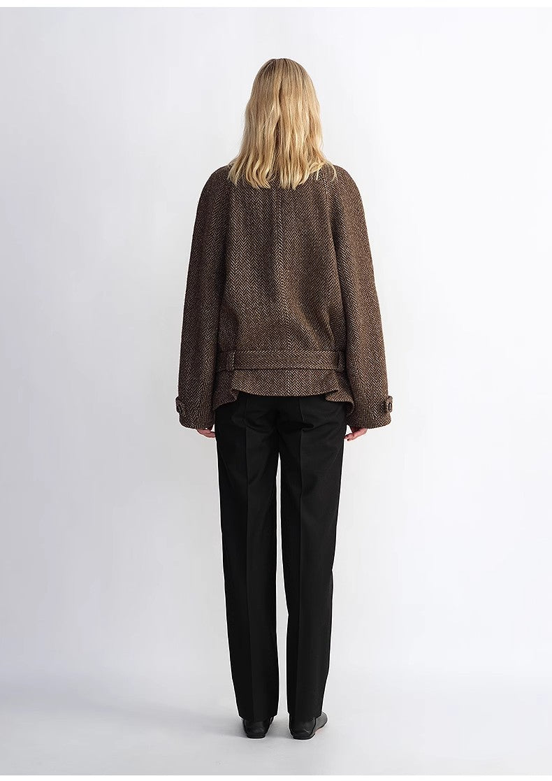 Exclusive Italian "Warm Cocoon" Coat in Virgin Wool and Linen - Cocoon Cut, Herringbone Pattern, Haute Couture
