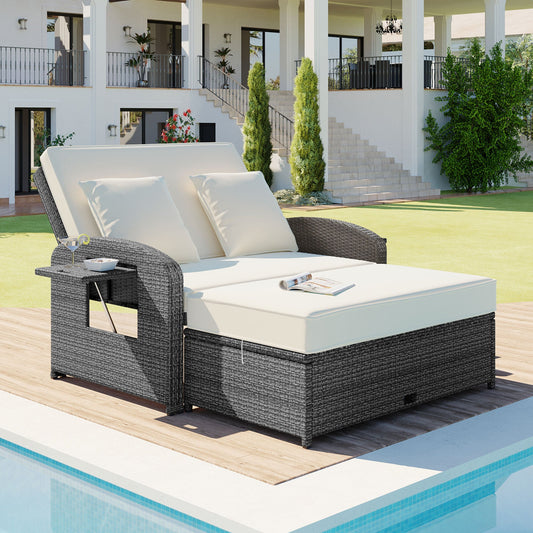Sofá cama doble de exterior en ratán sintético con cojines premium