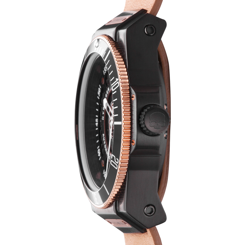 Skull Rose Nato-Dark Force Luxusuhr in braunem Premium-Leder