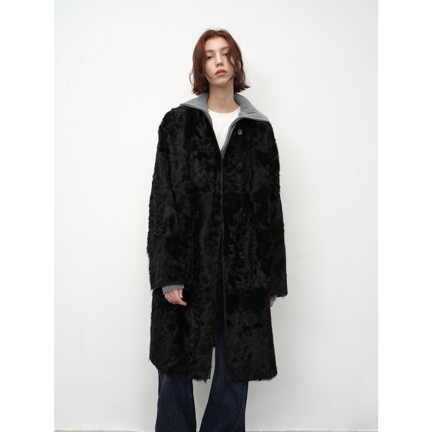 Manteau long en peau de mouton avec laine bouclée - Chaleur pure et élégance intemporelle