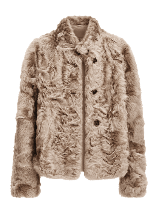Abrigo Corto de Piel de Oveja Natural Young Hu para Mujer Firelady Fur – Cuello Alto y Textura Ondulada Women's Fashion - Women's Clothing - Jackets & Coats - Real Fur | Zulter VIP .