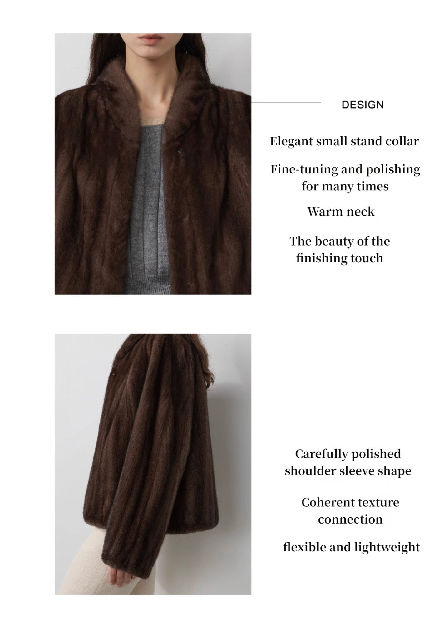 Abrigo corto de piel premium con cuello alto y acabado café cálido Women's Fashion - Women's Clothing - Jackets & Coats - Real Fur | Zulter VIP .