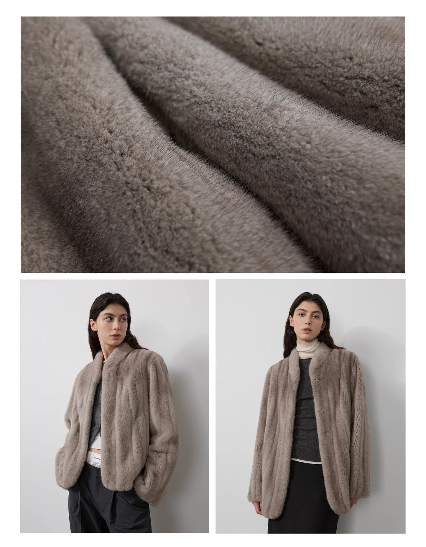 Abrigo corto de piel premium con cuello alto y acabado café cálido Women's Fashion - Women's Clothing - Jackets & Coats - Real Fur | Zulter VIP .