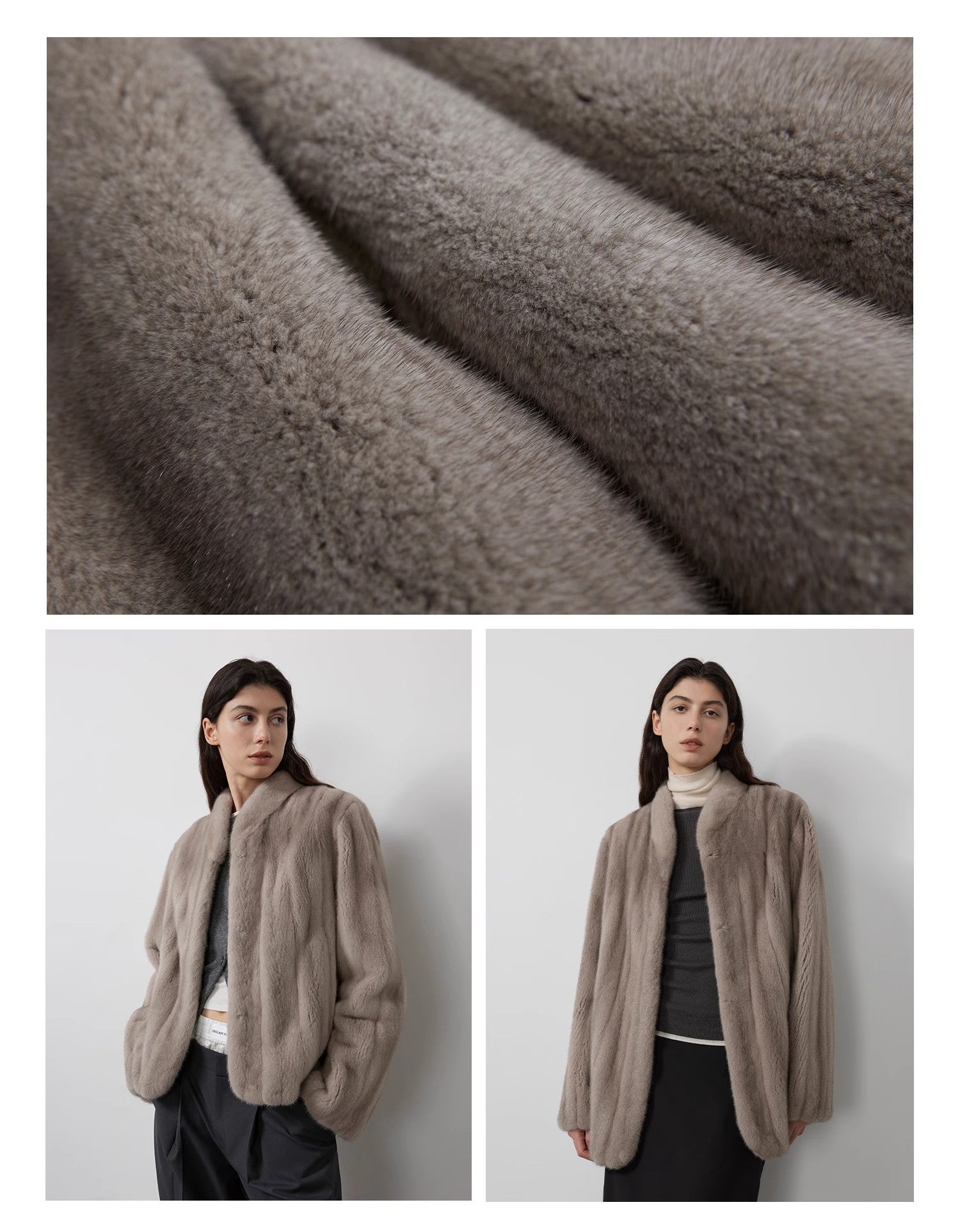 Abrigo corto de piel premium con cuello alto y acabado café cálido Women's Fashion - Women's Clothing - Jackets & Coats - Real Fur | Zulter VIP .