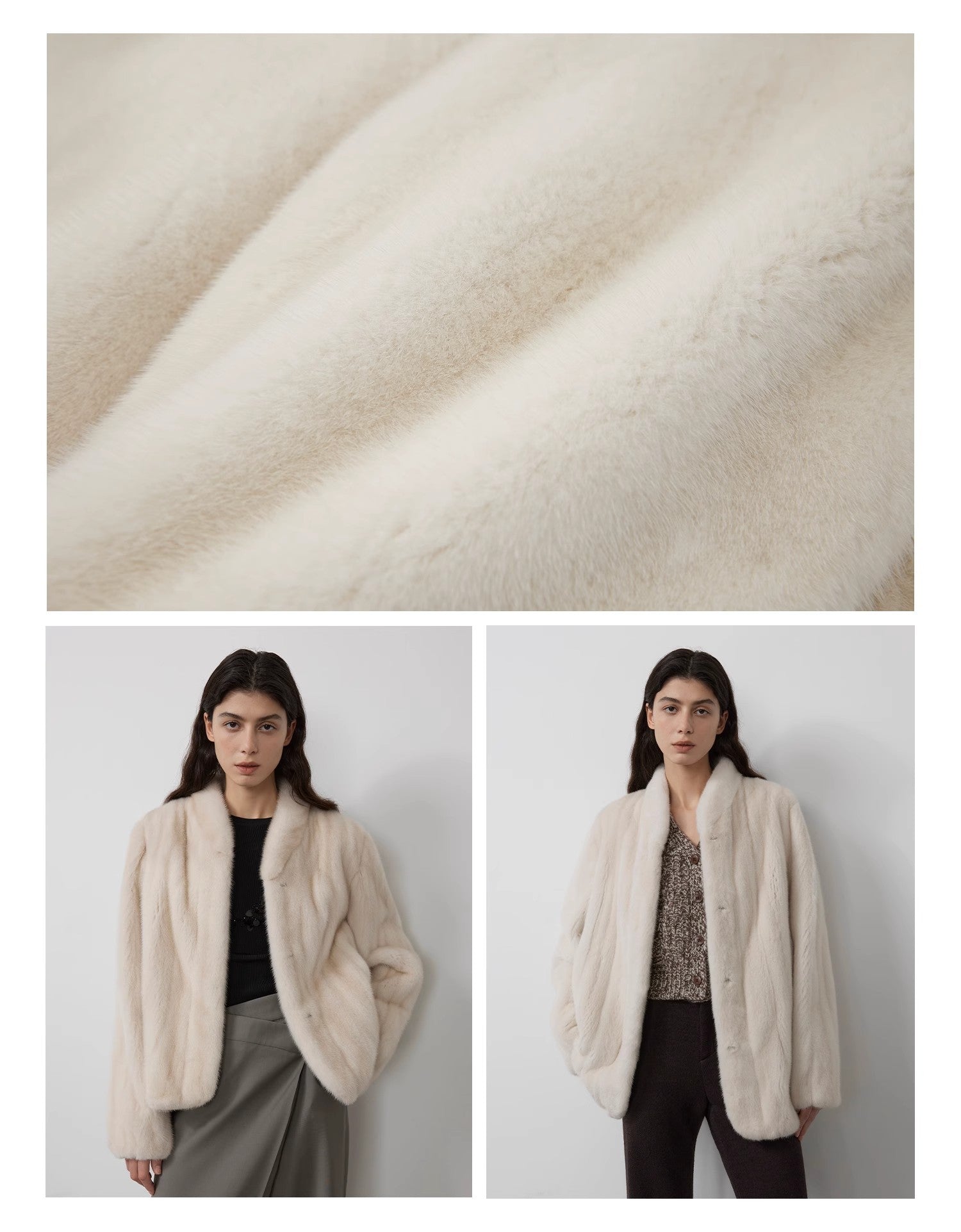 Abrigo corto de piel premium con cuello alto y acabado café cálido Women's Fashion - Women's Clothing - Jackets & Coats - Real Fur | Zulter VIP .