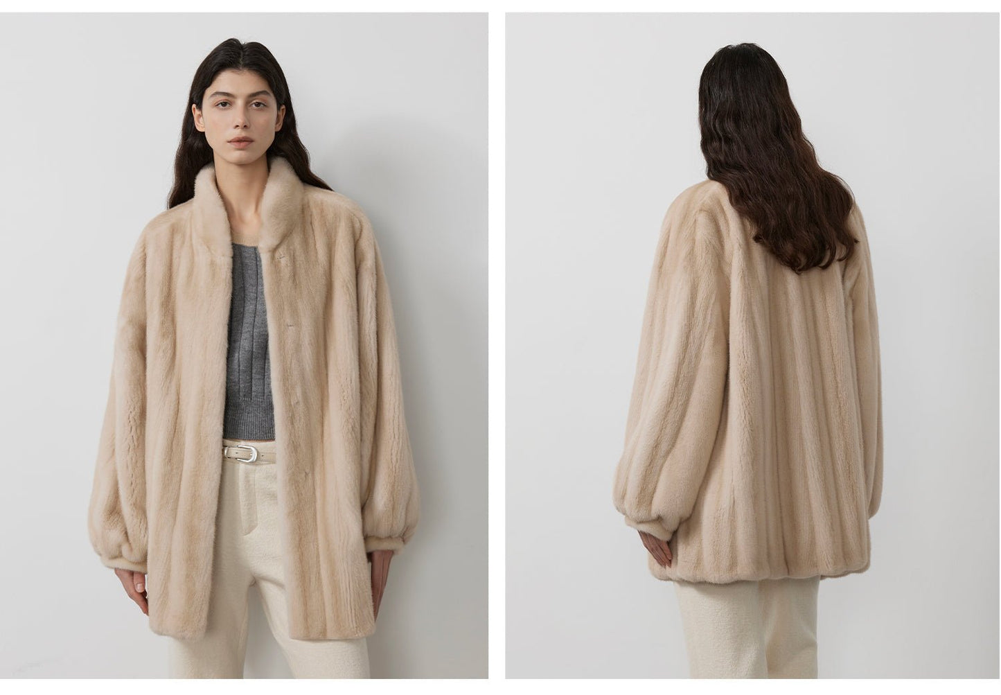 Abrigo de piel suave de longitud media con cuello alto y acabado natural Women's Fashion - Women's Clothing - Jackets & Coats - Real Fur | Zulter VIP .