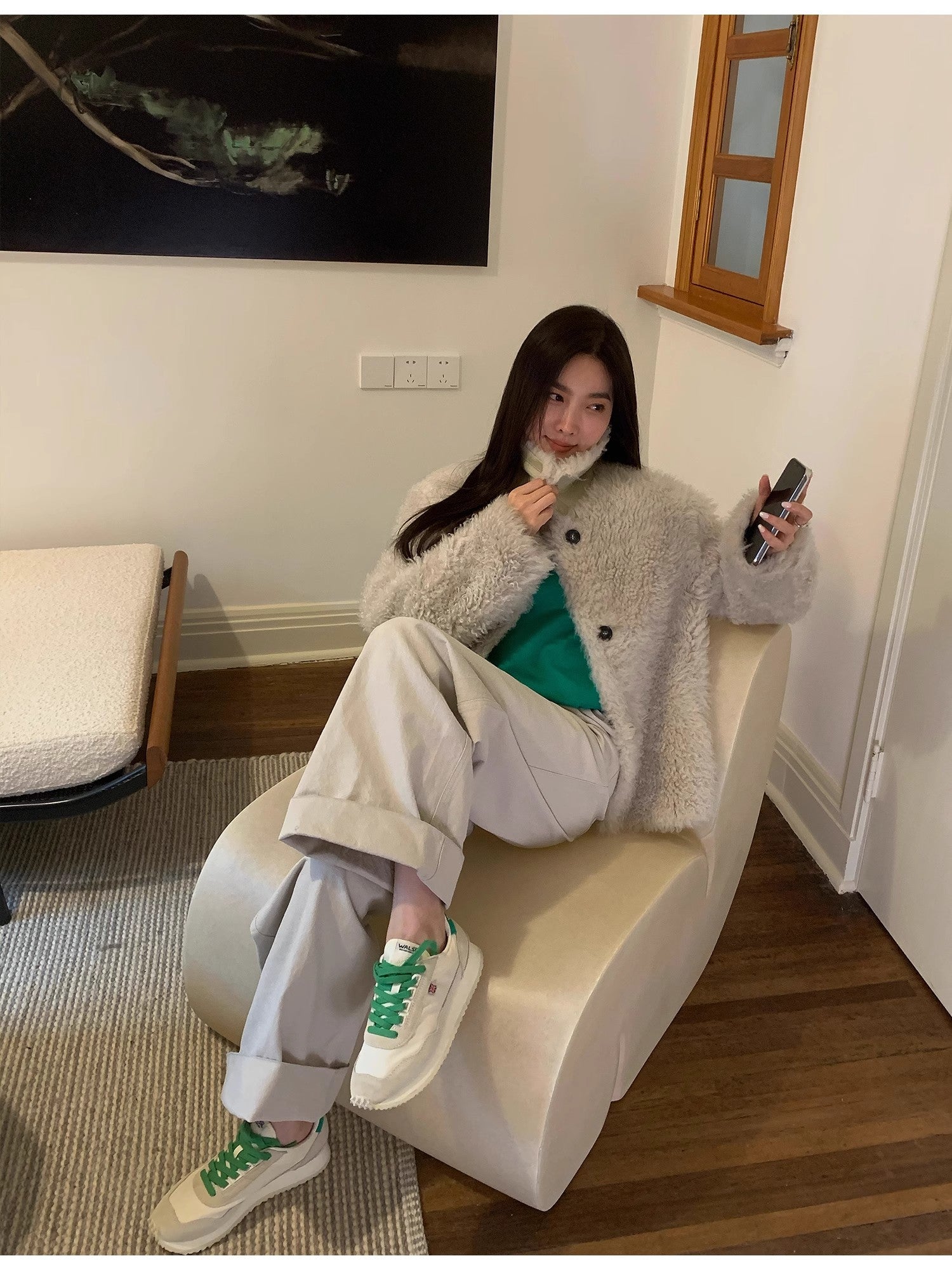 Abrigo recto de merino premium con solapa y capucha – Color Cloud Coffee Women's Fashion - Women's Clothing - Jackets & Coats - Real Fur | Zulter VIP