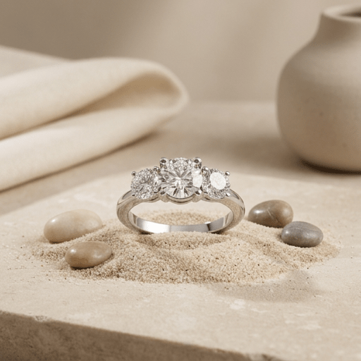 Anillo de compromiso de tres diamantes cultivados en laboratorio en oro de 14 quilates Jewelry & Accessories - Rings | Zulter VIP .
