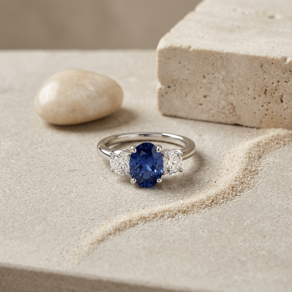 Anillo de compromiso en oro 14K con zafiro azul y diamantes certificados AGI (2,00 ct) Jewelry & Accessories - Rings | Zulter VIP .