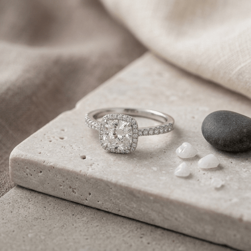 Anillo de Diamante con Halo en Oro Blanco 14K – Talla Cojín 0,50 ct Women's Fashion - Weddings & Events - Wedding Accessories | Zulter VIP .